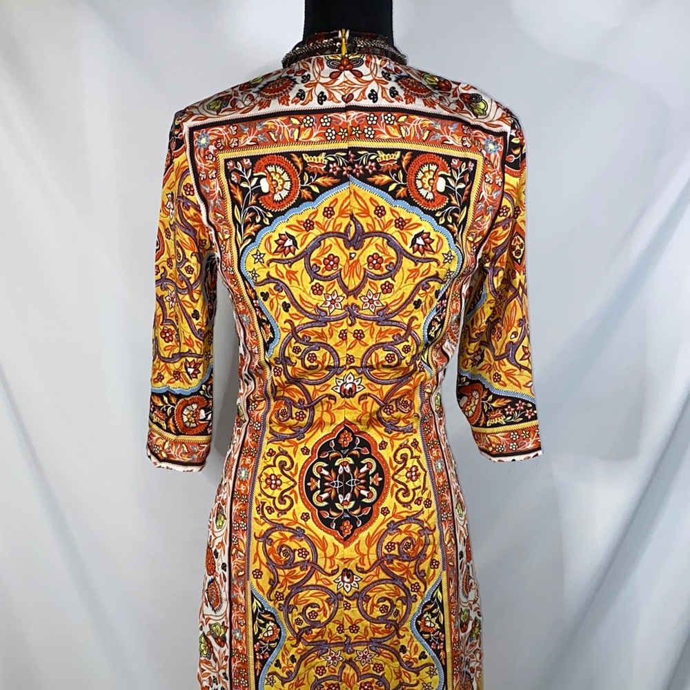 Misslook Yellow Mandala Print Beaded Neck Tunic Dress Kurta - Large - Picture 7 of 12